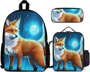 Supdreamc Shoulder Book Bags Sets, Backpack   Lunch Bag   Pencil Case for Travel Cycling, Magical Kitsune Fox Art Travel Hiking Bag for Man/Women/College Men and Women