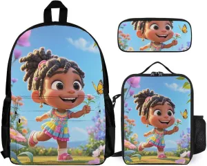 Supdreamc Travel Hiking Daypack 3 Piece Daypack Sets Shoulder Bag Big Capacity Rucksacks Colorful Afro American Black Woman With Butterflies Art Shoulder Book Bags for Adult