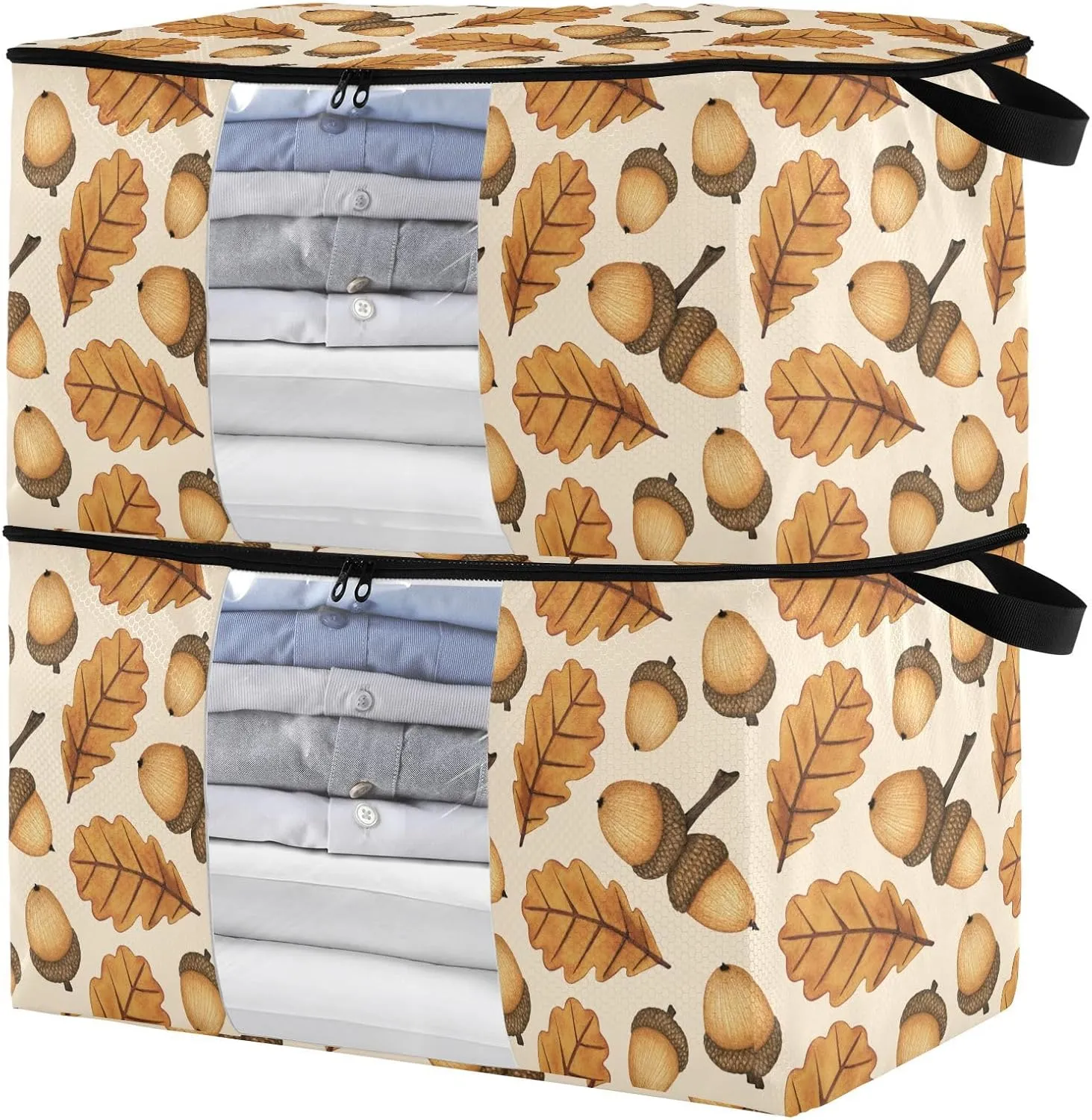 susiyo 2 Pcs 95L Clothes Storage Bag Autumn Oak Leaves Acorns Large Closet Organizers with Clear Window - Medium
