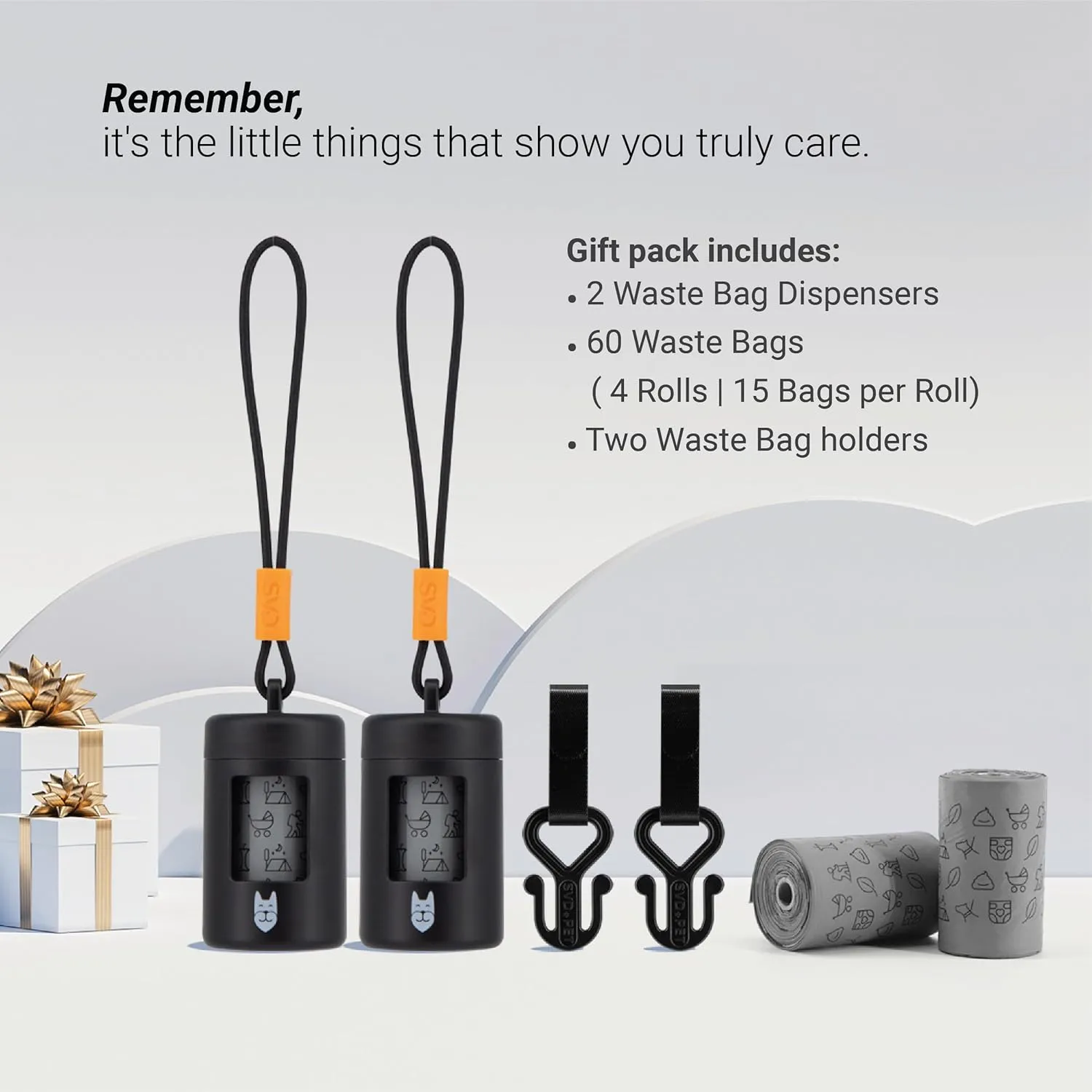 SVD.PET 2-Pack Retractable Waste Bag Dispensers with 60 Large Leak-proof Poop Bags, Dog Walking Accessory, Black