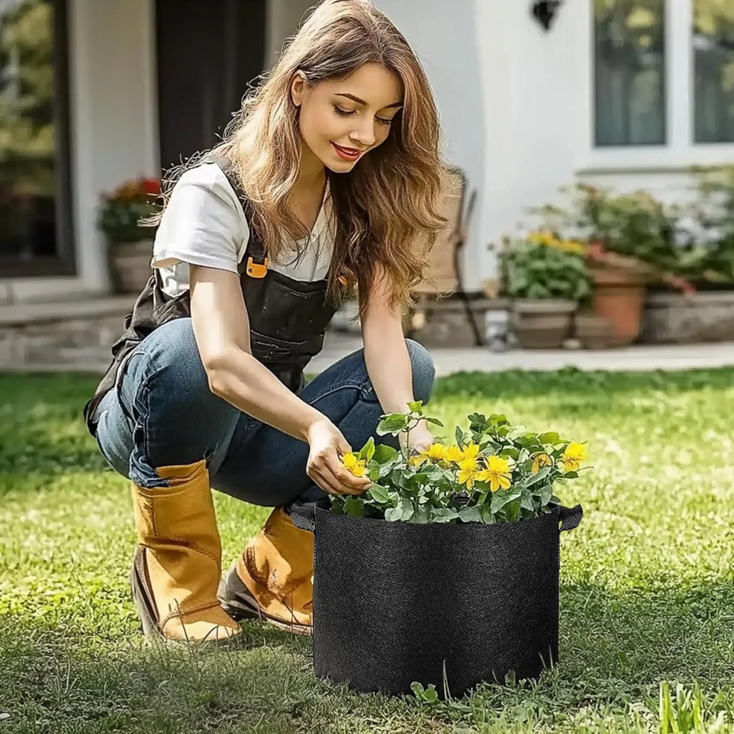 T4U 10 Gallon Grow Bags, Fabric Pots for Plants Potato Planter Grow Garden Bags to Grow Vegetables Tomato Planting Growing Bags Smart Plant Pot Container Gardening for Outdoor, Black Nonwoven (5 Pack)