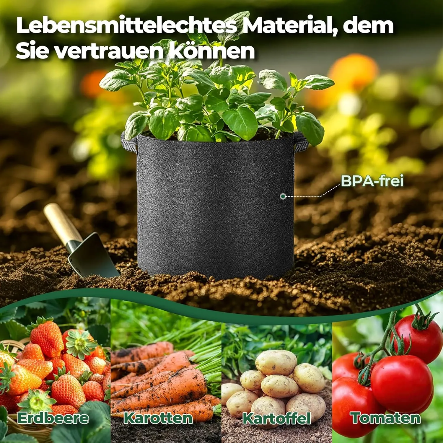 T4U 10 Gallon Grow Bags, Fabric Pots for Plants Potato Planter Grow Garden Bags to Grow Vegetables Tomato Planting Growing Bags Smart Plant Pot Container Gardening for Outdoor, Black Nonwoven (5 Pack)