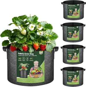 T4U 10 Gallon Grow Bags, Fabric Pots for Plants Potato Planter Grow Garden Bags to Grow Vegetables Tomato Planting Growing Bags Smart Plant Pot Container Gardening for Outdoor, Black Nonwoven (5 Pack)