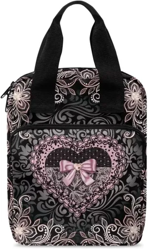 Talayituse Heart Bow Print Bible Cover for Women Girl Bible Case Scripture Handbag Church Tote Bags Bible Book Case Bible Cover Bag with Handle and Zipper Pocket
