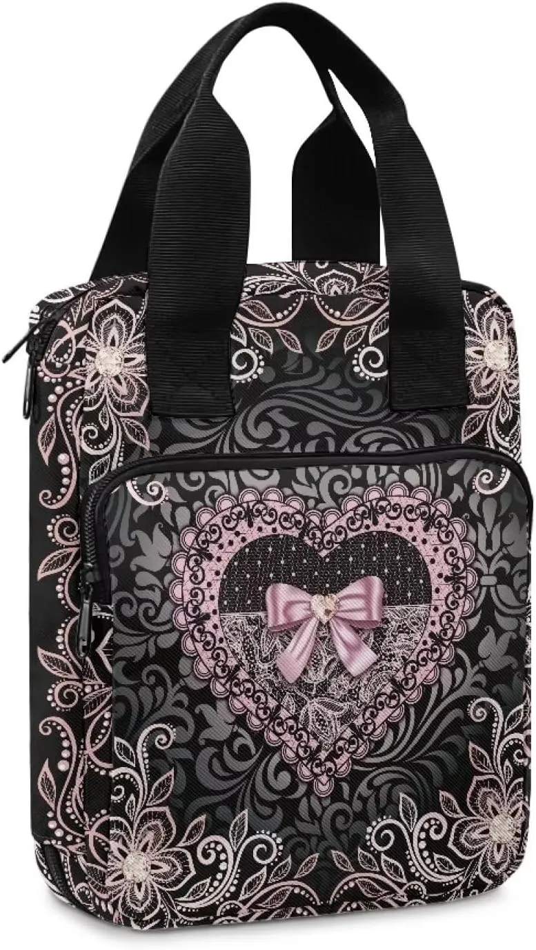 Talayituse Heart Bow Print Bible Cover for Women Girl Bible Case Scripture Handbag Church Tote Bags Bible Book Case Bible Cover Bag with Handle and Zipper Pocket