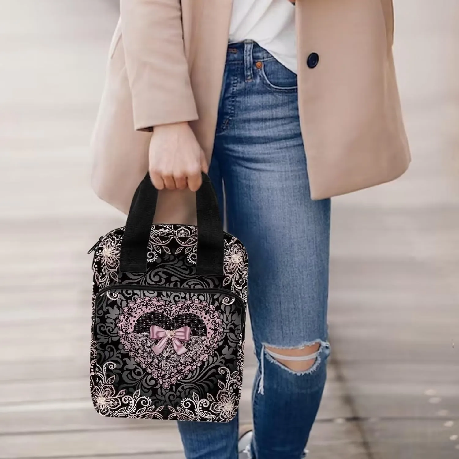 Talayituse Heart Bow Print Bible Cover for Women Girl Bible Case Scripture Handbag Church Tote Bags Bible Book Case Bible Cover Bag with Handle and Zipper Pocket