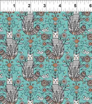 Teal Cats - Whimsy by Jason Yenter of In The Beginning Fabrics by the YARD 2891