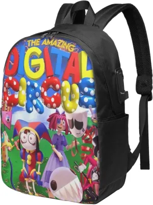 The Amazing Funny Digital Comedy Circus Laptop Backpack Large Travel Bags for Men Women Gym Bags Portable Business Backpack Casual Daypack for Trip Notebook Bag with Usb Charging Port