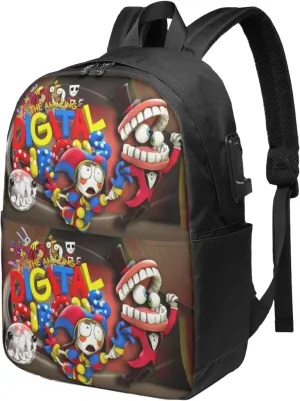 The Amazing Funny Digital Comedy Circus Laptop Backpack Large Travel Bags for Men Women Gym Bags Portable Work Rucksack Casual Daypack for Hiking Notebook Bag with Usb Charging Port