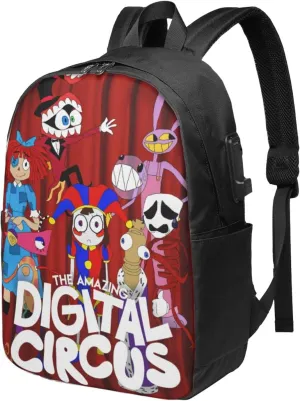 The Amazing Funny Digital Comedy Circus Laptop Backpack Large Travel Bags for Men Women Sport Bags Breathable Work Rucksack Casual Daypack for Camping Computer Bag with Usb Charging Port
