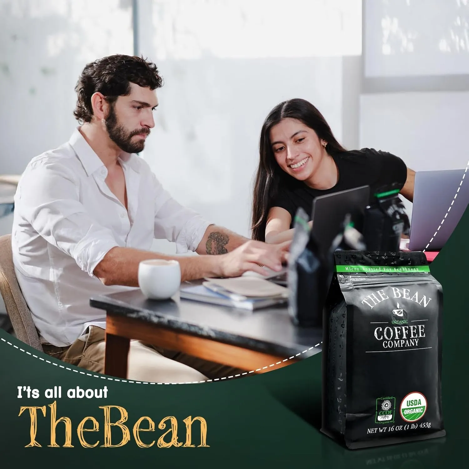 The Bean Organic Coffee Company South America, Medium Roast, Whole Bean Coffee, 16-Ounce Bags (Pack of 2)
