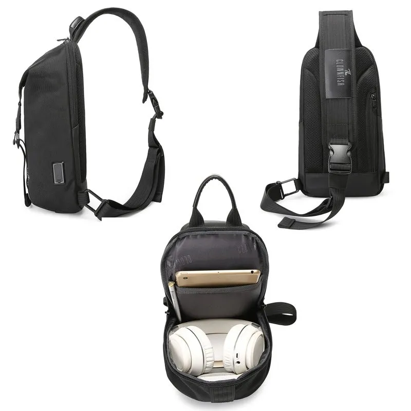 THE CLOWNFISH Anti theft Water Resistant Crossbody Sling Bag - USB Charging | 5L | Grey