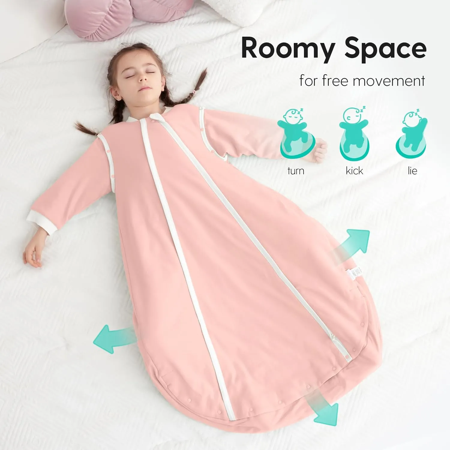 Thermostatic Sleep Sack 6-12 Months, TOG 2.5 Infant Wearable Blanket for Winter, 100% Cotton Baby Sleeping Bags with Detachable Sleeves, Medium Size, Pink