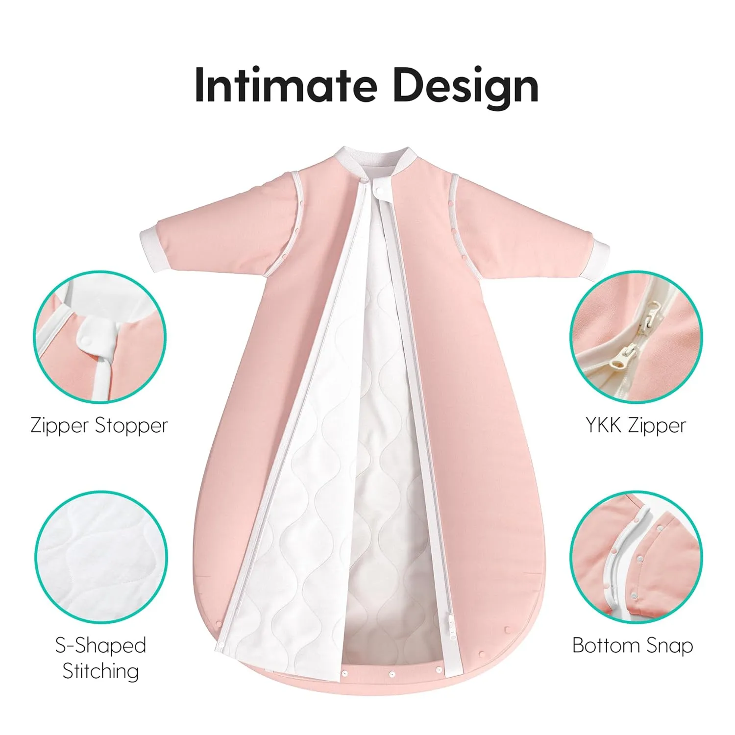 Thermostatic Sleep Sack 6-12 Months, TOG 2.5 Infant Wearable Blanket for Winter, 100% Cotton Baby Sleeping Bags with Detachable Sleeves, Medium Size, Pink