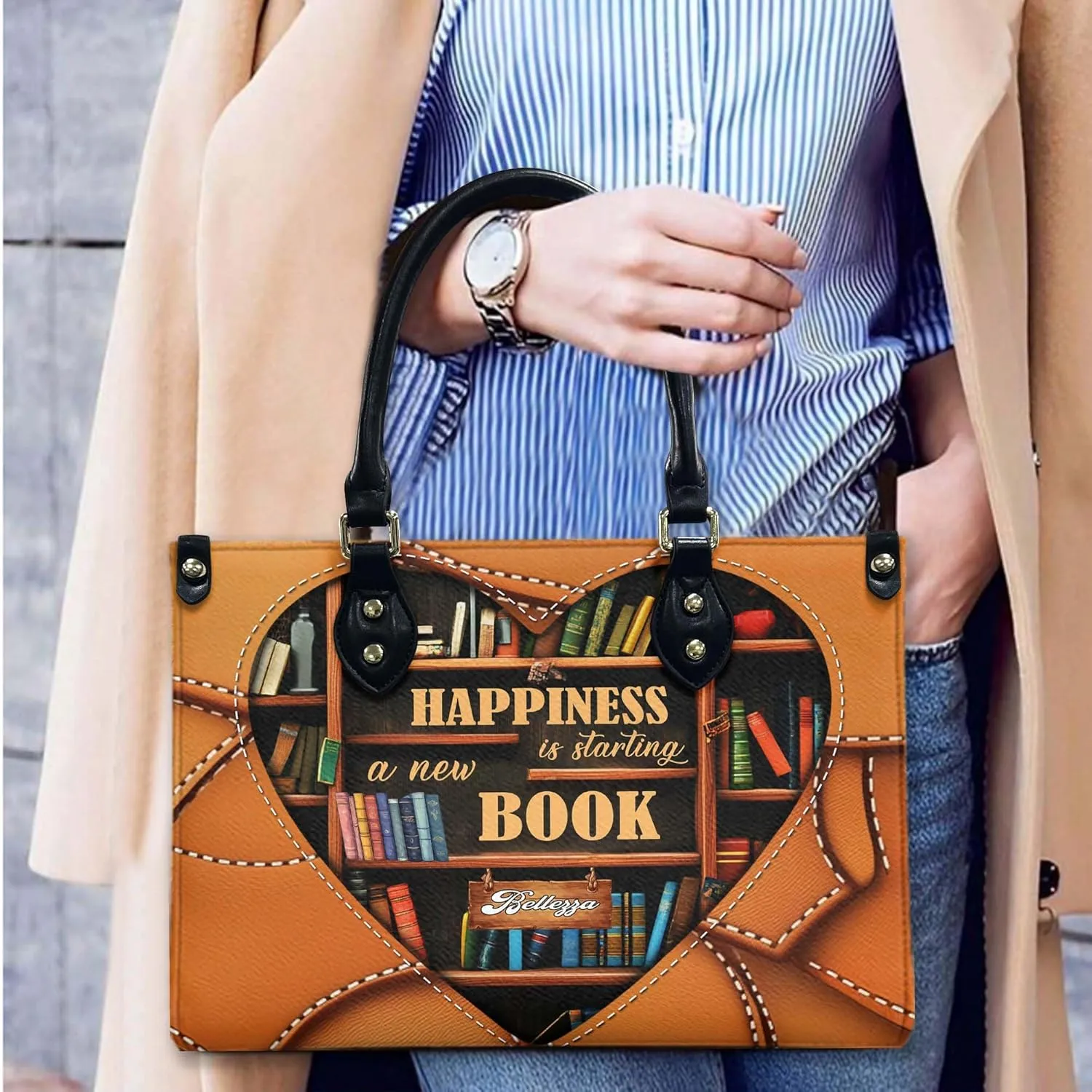 THUYPT Personalized Leather Handbag for Reading Lover, Book Lover Handbag with Ziplock, Book Lovers Handbags Gift Idea for Her, Leather Bags For Women (05)