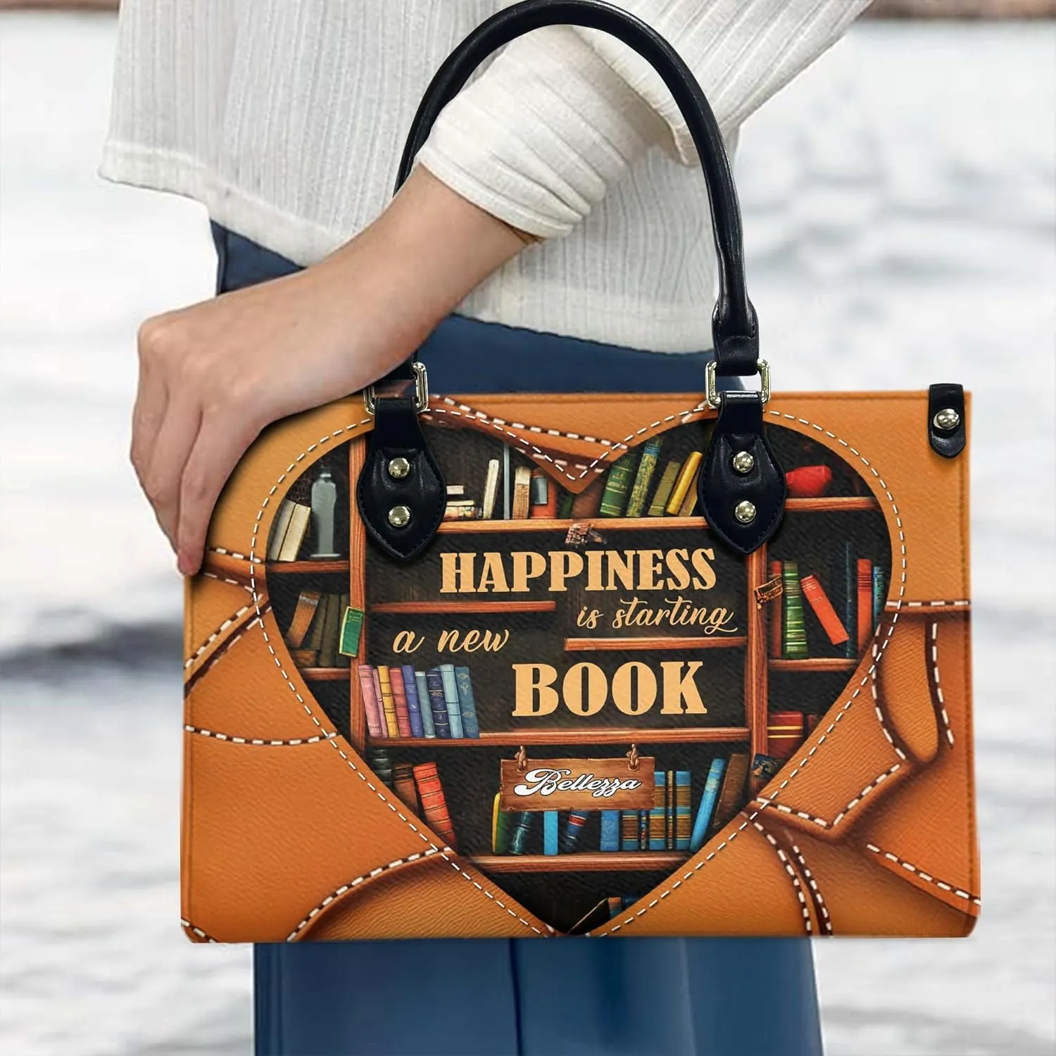 THUYPT Personalized Leather Handbag for Reading Lover, Book Lover Handbag with Ziplock, Book Lovers Handbags Gift Idea for Her, Leather Bags For Women (05)