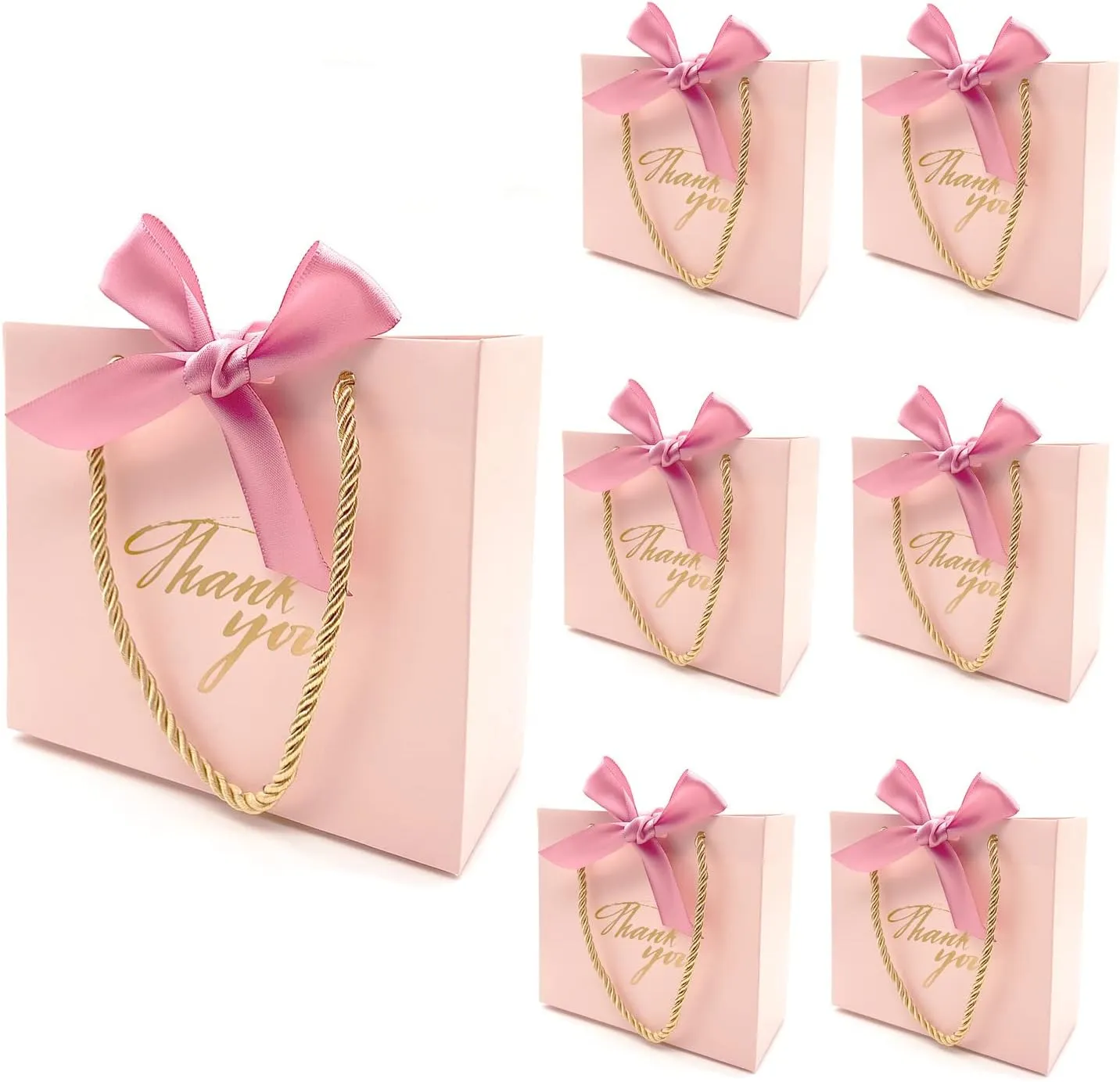 TKSBAG 20 Pack Small Pink Thank You Gift Bags With Handles-5.5''x 2.5''x4.7'' Mini Gift Bags Bulk for Baby Shower, Birthday, Wedding, Mother's Day