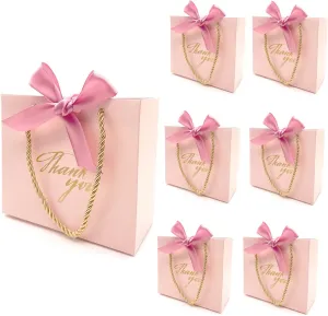 TKSBAG 20 Pack Small Pink Thank You Gift Bags With Handles-5.5''x 2.5''x4.7'' Mini Gift Bags Bulk for Baby Shower, Birthday, Wedding, Mother's Day