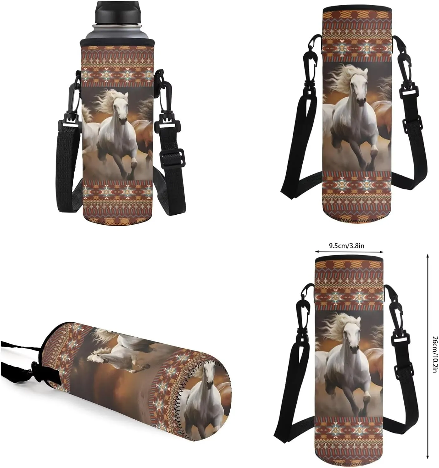 TOADDITDO Horse School Bag and Lunch Box Set for Girls 4 Piece Backpack Set with Pencil Case Water Bottle Sleeve Southwest Africa Aztec Middle School Large Book Bags Lightweight Travel Duffle Bag