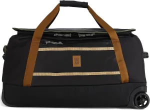 Topo Designs Mountain Duffel Roller 90L, Telescoping Handle, Crushproof Wheels, External Stabilizer Bar   Panel Rails, Matte PVC Liner, Bluesign Approved (Black/Neutral)