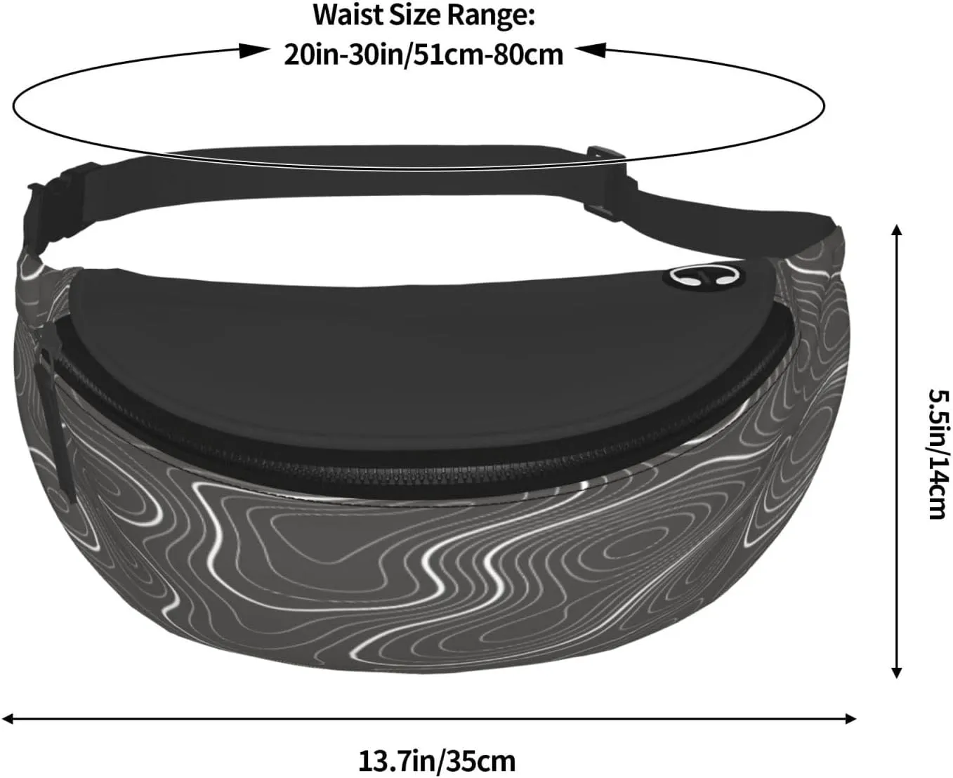 Topography Contour Map Fanny Pack, Crossbody Waist Packs for Women Men Waist Bags with Adjustable Strap for Travel Running Hiking Sport