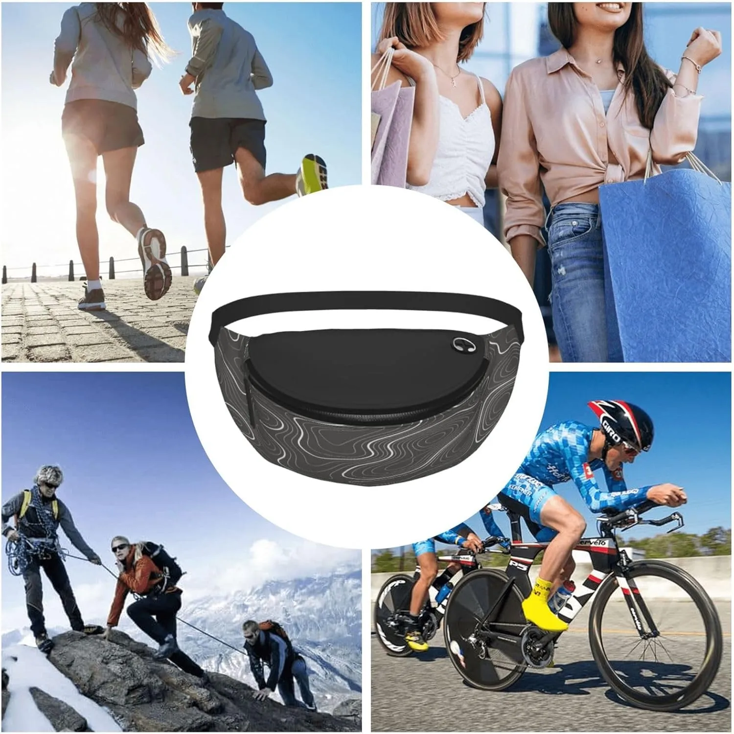 Topography Contour Map Fanny Pack, Crossbody Waist Packs for Women Men Waist Bags with Adjustable Strap for Travel Running Hiking Sport
