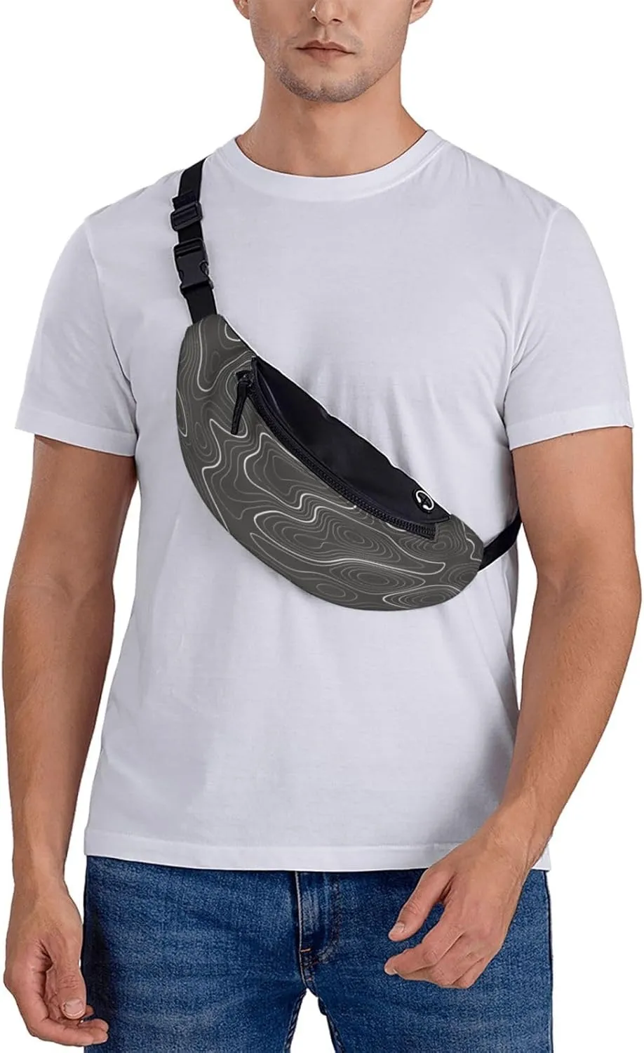 Topography Contour Map Fanny Pack, Crossbody Waist Packs for Women Men Waist Bags with Adjustable Strap for Travel Running Hiking Sport