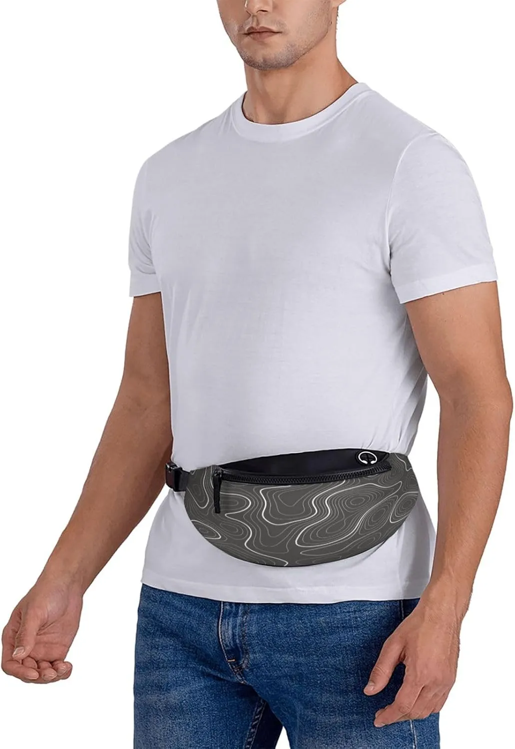 Topography Contour Map Fanny Pack, Crossbody Waist Packs for Women Men Waist Bags with Adjustable Strap for Travel Running Hiking Sport