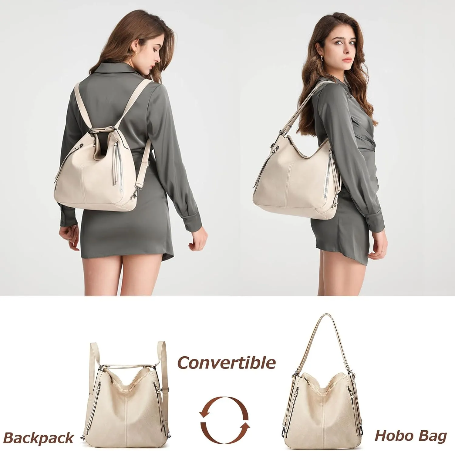 Tote Handbags for Women Convertible Backpack Purses PU Leather Hobo Bags Crossbody Shoulder Bag Satchel Purse Set 3pcs
