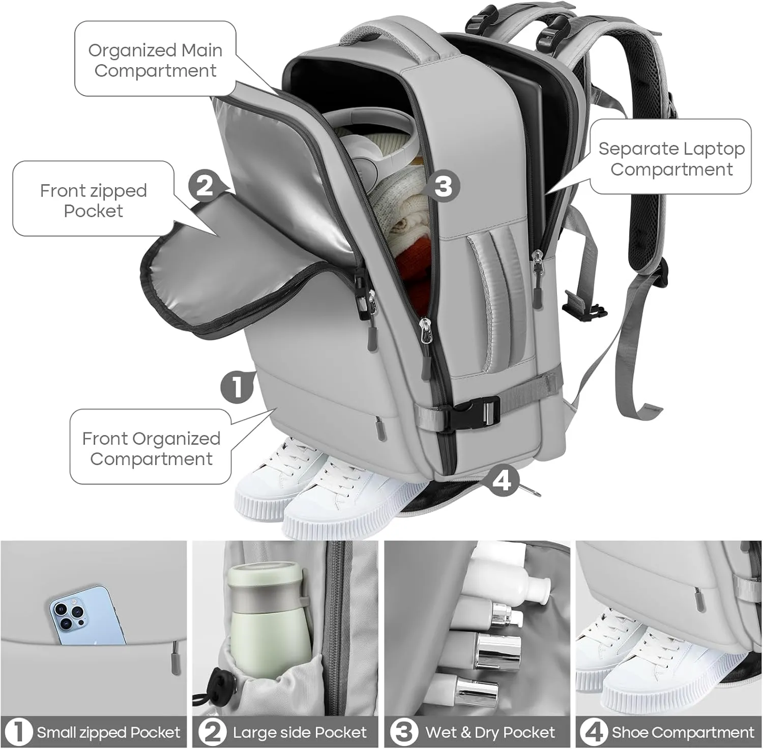 Travel Backpack, Grey, senior, Fashion…