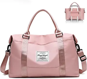 Travel Duffel Bag, 39L Weekender Bag with Trolley Sleeve, Women Gym Bag with Wet Pocket & Removable Shoulder Strap, Mommy Hospital Overnight Carry on Bag, Pink (New)
