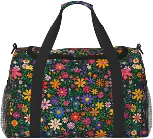 Travel Duffel Bag Hippie Daisy Weekender Bags for Women Flower Colorful Floral Overnight Gym Carry On Tote Bag Workout Duffle Sports Bag