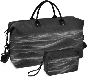 Travel Duffel Bag Large Weekender Overnight Bags for Women Men, Black 3d Topographic Contour Gym Bag with Toiletry Bag