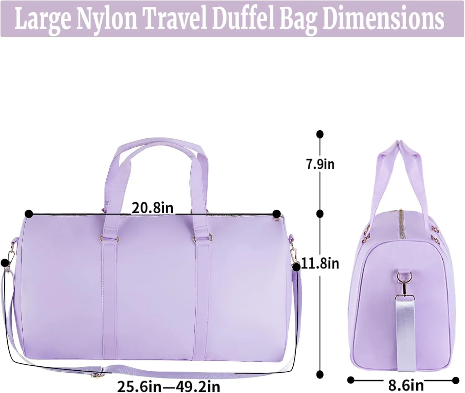 Travel Duffel Bag Weekender Bag for Women Nylon Overnight Bag Large Hospital Bag (Purple)