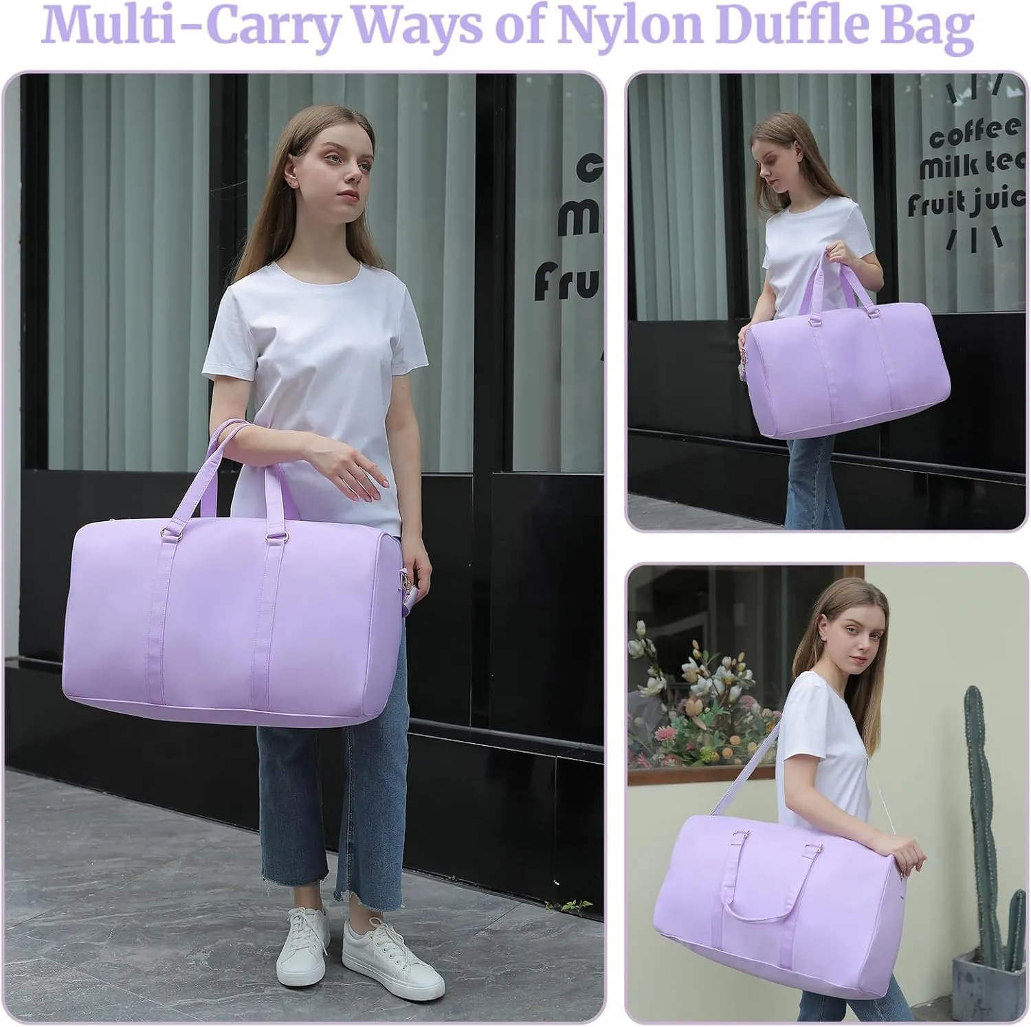 Travel Duffel Bag Weekender Bag for Women Nylon Overnight Bag Large Hospital Bag (Purple)