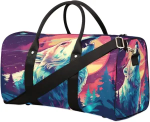 Travel Duffel Bag Wolf Howling Waterproof Sport Gym Bag Foldable Travel Bag Overnight Bag Weekender Bag Handbag Sports Duffle Bags for Women Men Boys Girls