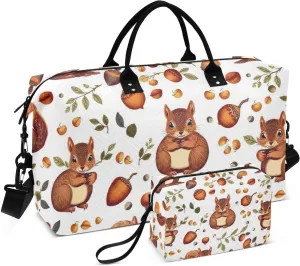 Travel Duffel Bags for Unisex-Adult, Personal Item Travel Duffel Bag with Shoes Compartment, Carry On Bag for Women, Travel, Gym, Weekend,Cute Squirrels