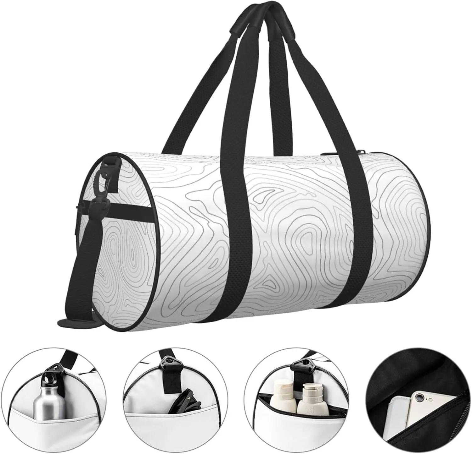 Travel Duffle Bag for Men Women, Topographic Contour Map Duffle Bags for Sport Gym Overnight Luggage