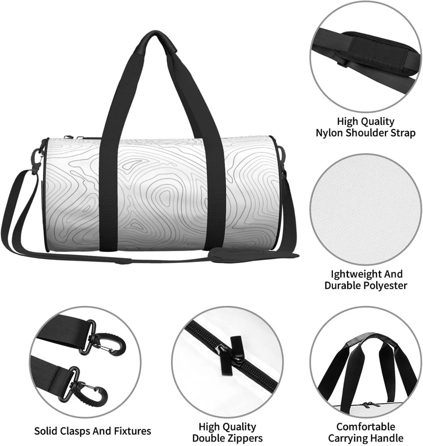Travel Duffle Bag for Men Women, Topographic Contour Map Duffle Bags for Sport Gym Overnight Luggage