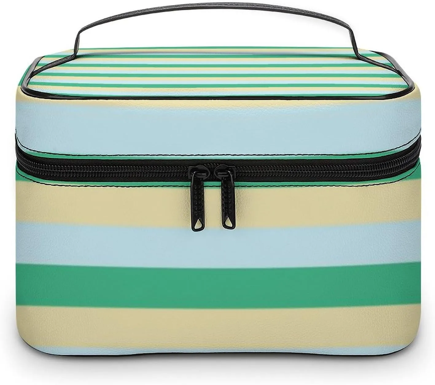 Travel Makeup Bag, Pale Blue, Aqua Green and Beige Stripes Cosmetic Bags for Women Large Capacity Waterproof Toiletry Bag Make up Organizer