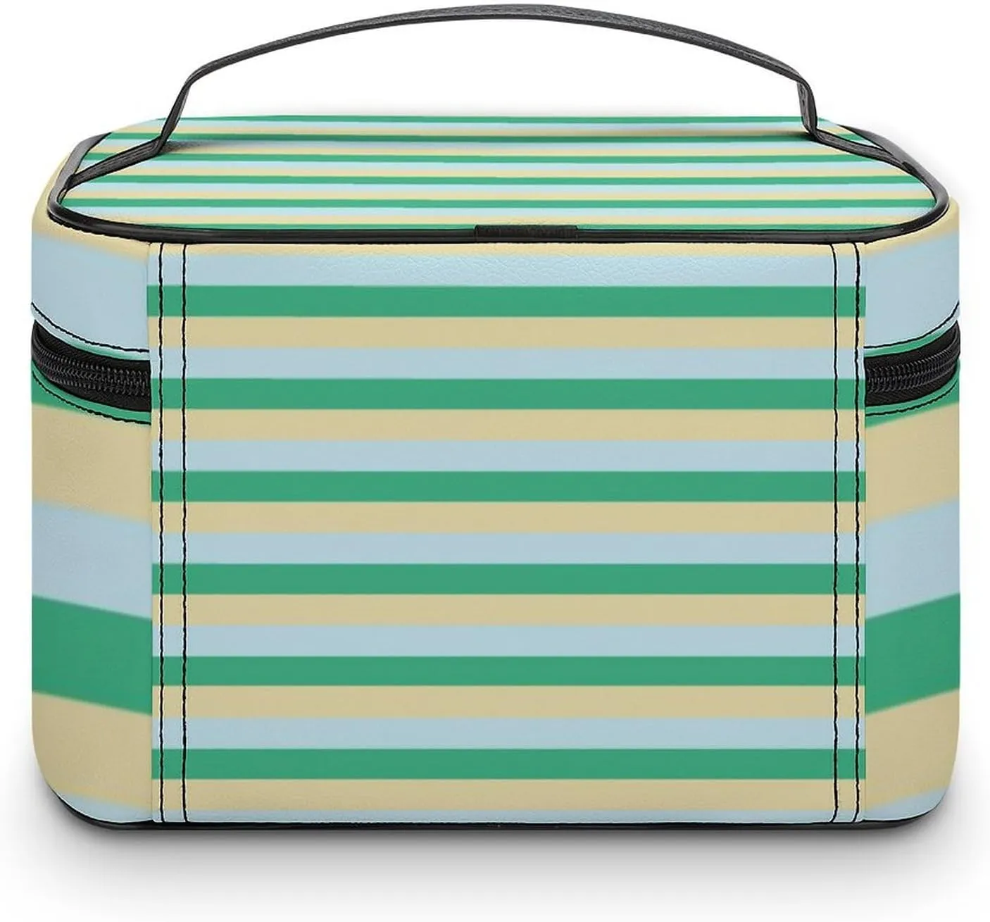 Travel Makeup Bag, Pale Blue, Aqua Green and Beige Stripes Cosmetic Bags for Women Large Capacity Waterproof Toiletry Bag Make up Organizer