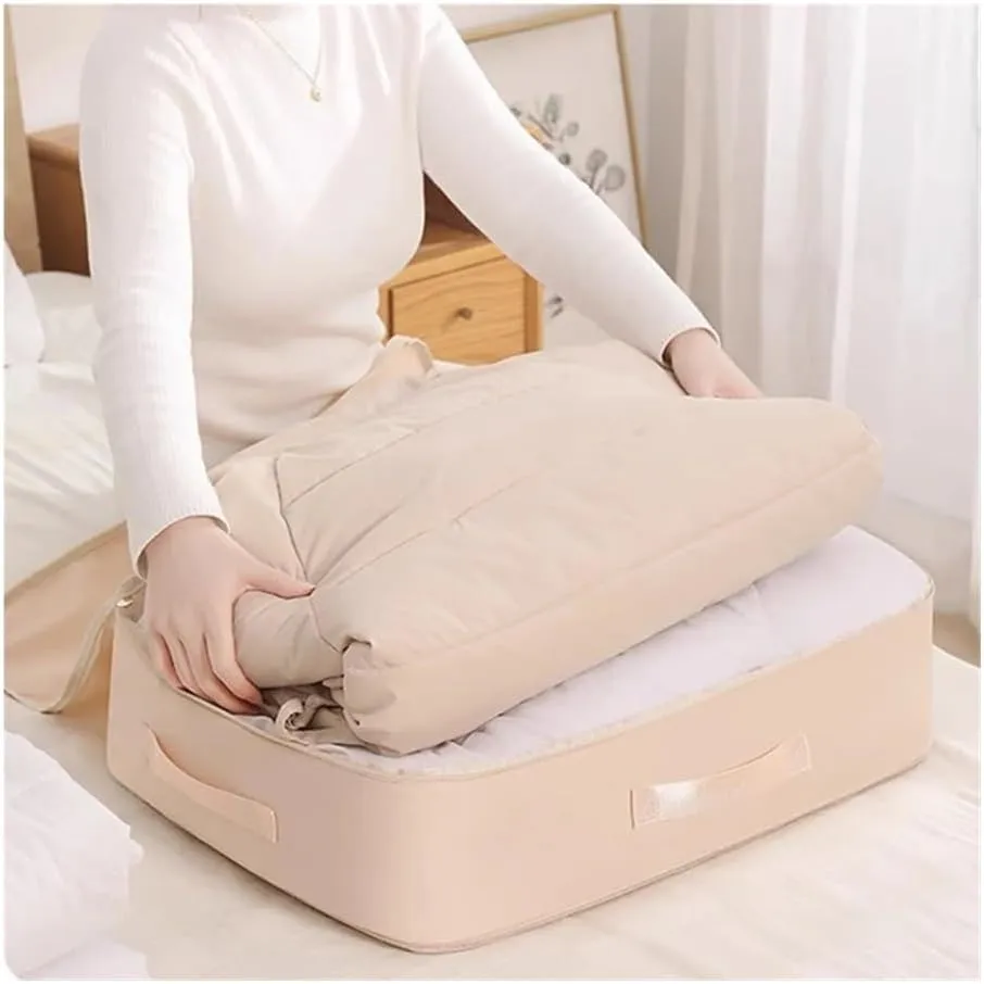 Travel Storage Bag Portable Compression Duvet Storage Bag Large Capacity Closet Quilt Organizer Cabinet Pillow Blanket Organizer(54x42x30cm-Grey,2PCS)