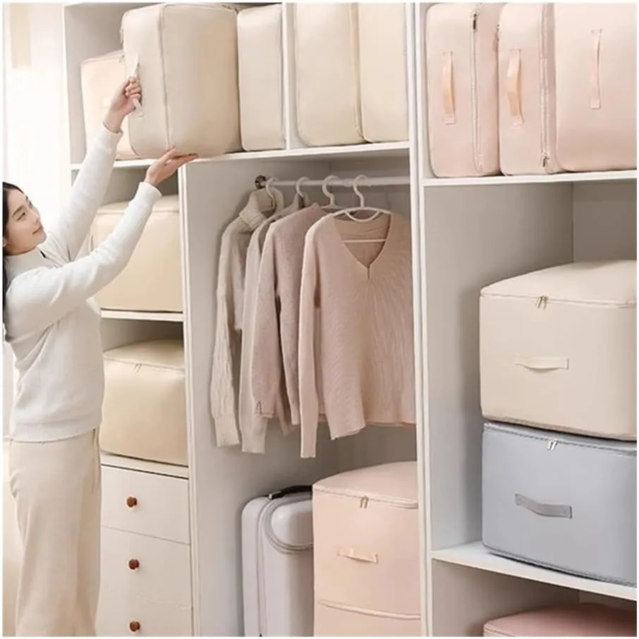 Travel Storage Bag Portable Compression Duvet Storage Bag Large Capacity Closet Quilt Organizer Cabinet Pillow Blanket Organizer(54x42x30cm-Grey,2PCS)