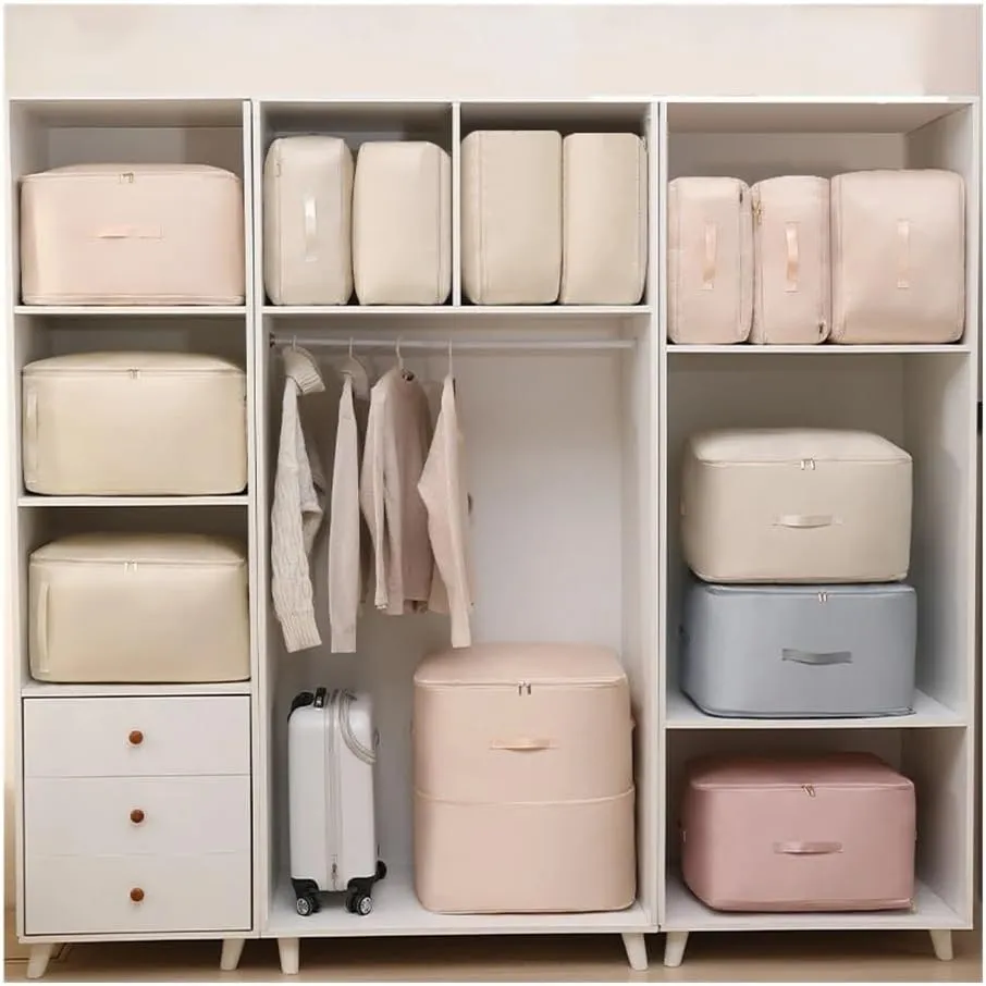 Travel Storage Bag Portable Compression Duvet Storage Bag Large Capacity Closet Quilt Organizer Cabinet Pillow Blanket Organizer(54x42x30cm-Grey,2PCS)