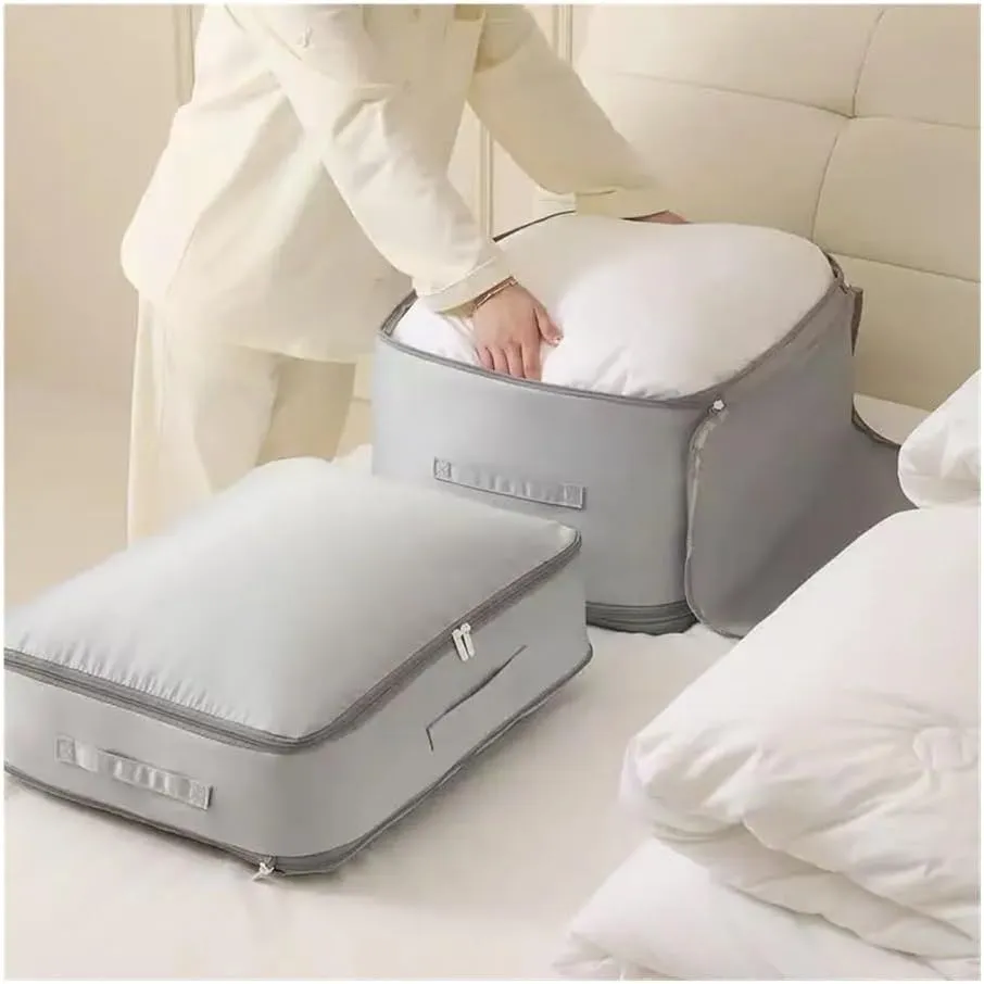 Travel Storage Bag Portable Compression Duvet Storage Bag Large Capacity Closet Quilt Organizer Cabinet Pillow Blanket Organizer(54x42x30cm-Grey,2PCS)
