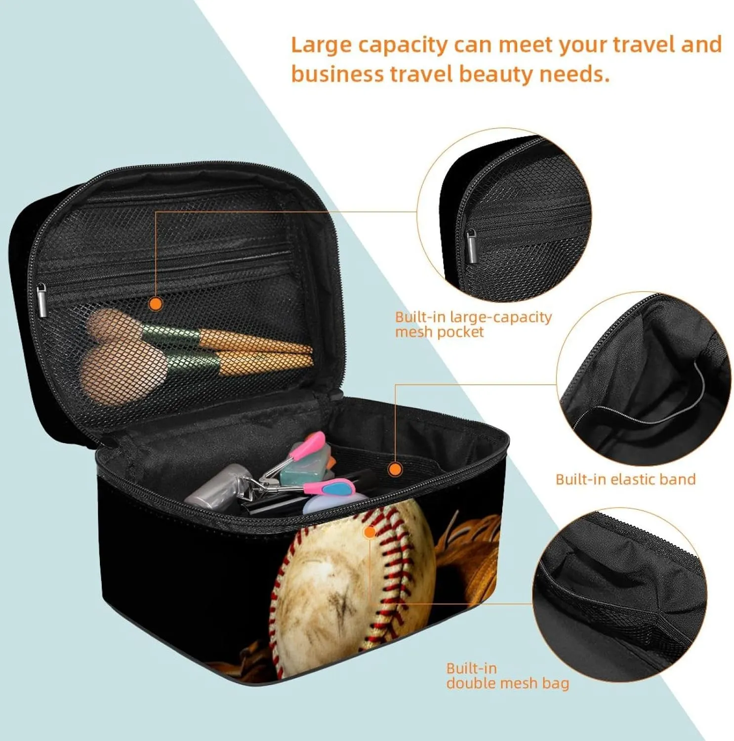 Travel Toiletry Bag,Small Makeup Bag,Vintage Baseball Gloveball Sport,Make up Bags for Women