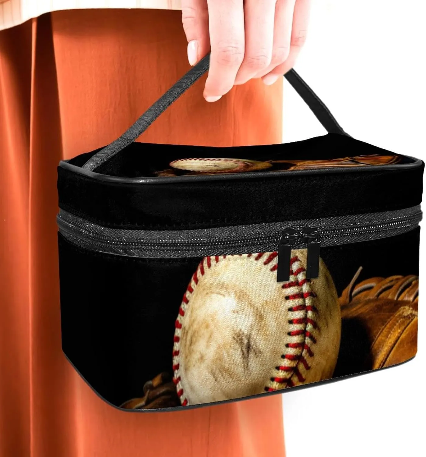Travel Toiletry Bag,Small Makeup Bag,Vintage Baseball Gloveball Sport,Make up Bags for Women