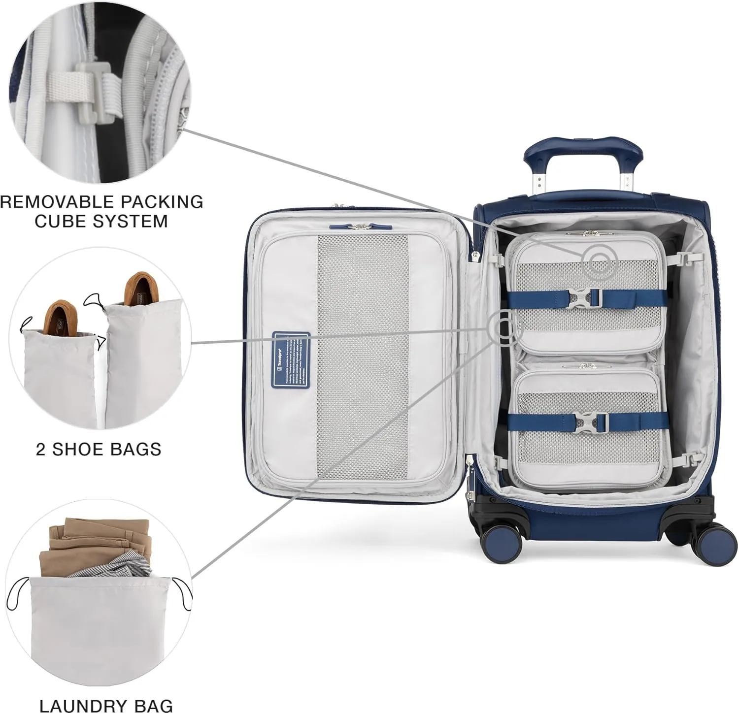 Travelpro VersaPack  Lightweight Softside Expandable Carry on Luggage, 8 Spinner Suitcase, TSA Lock, Men and Women, Carry On 21-Inch, Estate Blue