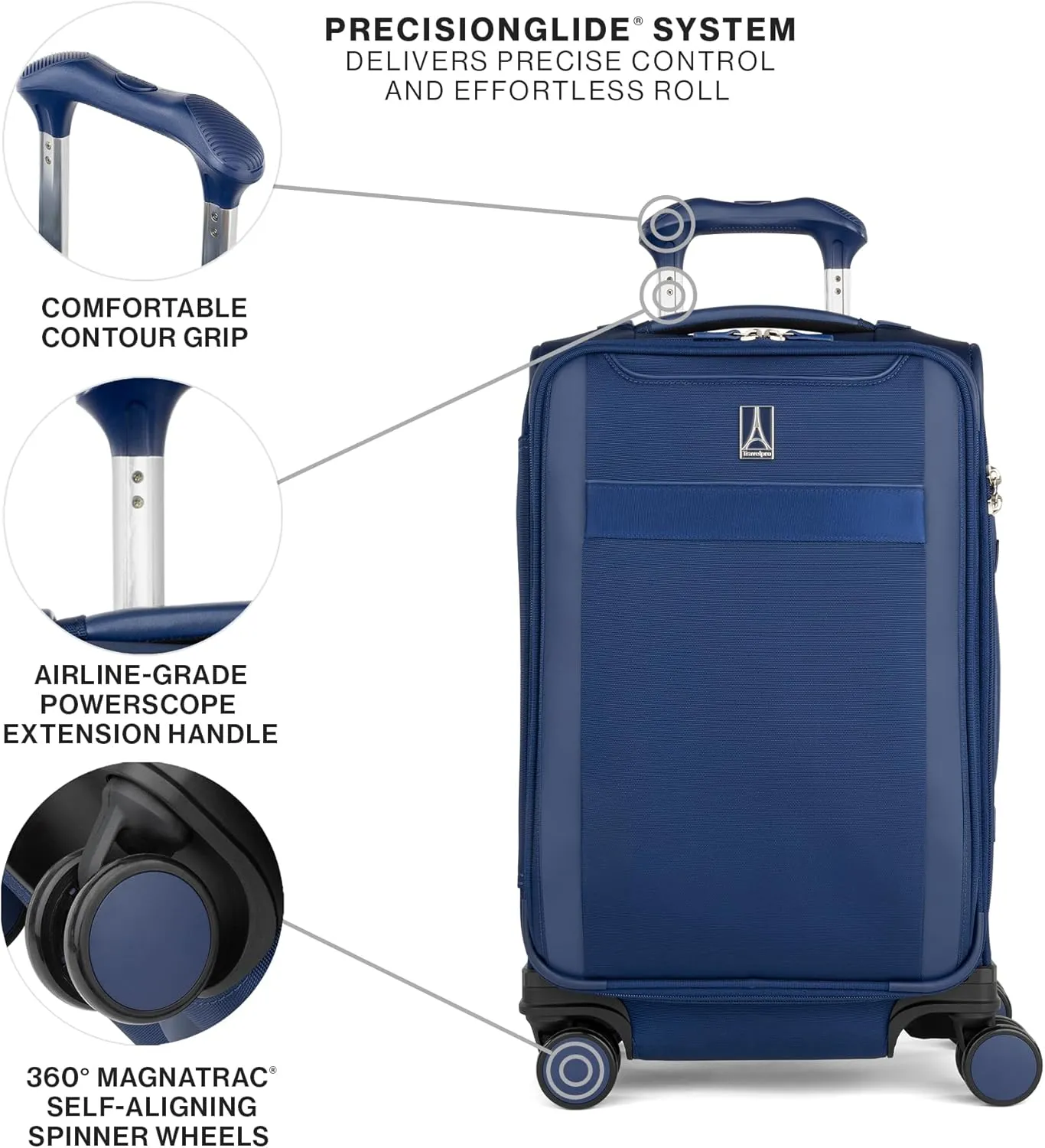 Travelpro VersaPack  Lightweight Softside Expandable Carry on Luggage, 8 Spinner Suitcase, TSA Lock, Men and Women, Carry On 21-Inch, Estate Blue