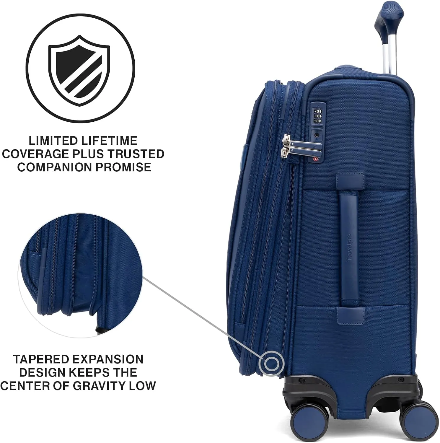 Travelpro VersaPack  Lightweight Softside Expandable Carry on Luggage, 8 Spinner Suitcase, TSA Lock, Men and Women, Carry On 21-Inch, Estate Blue